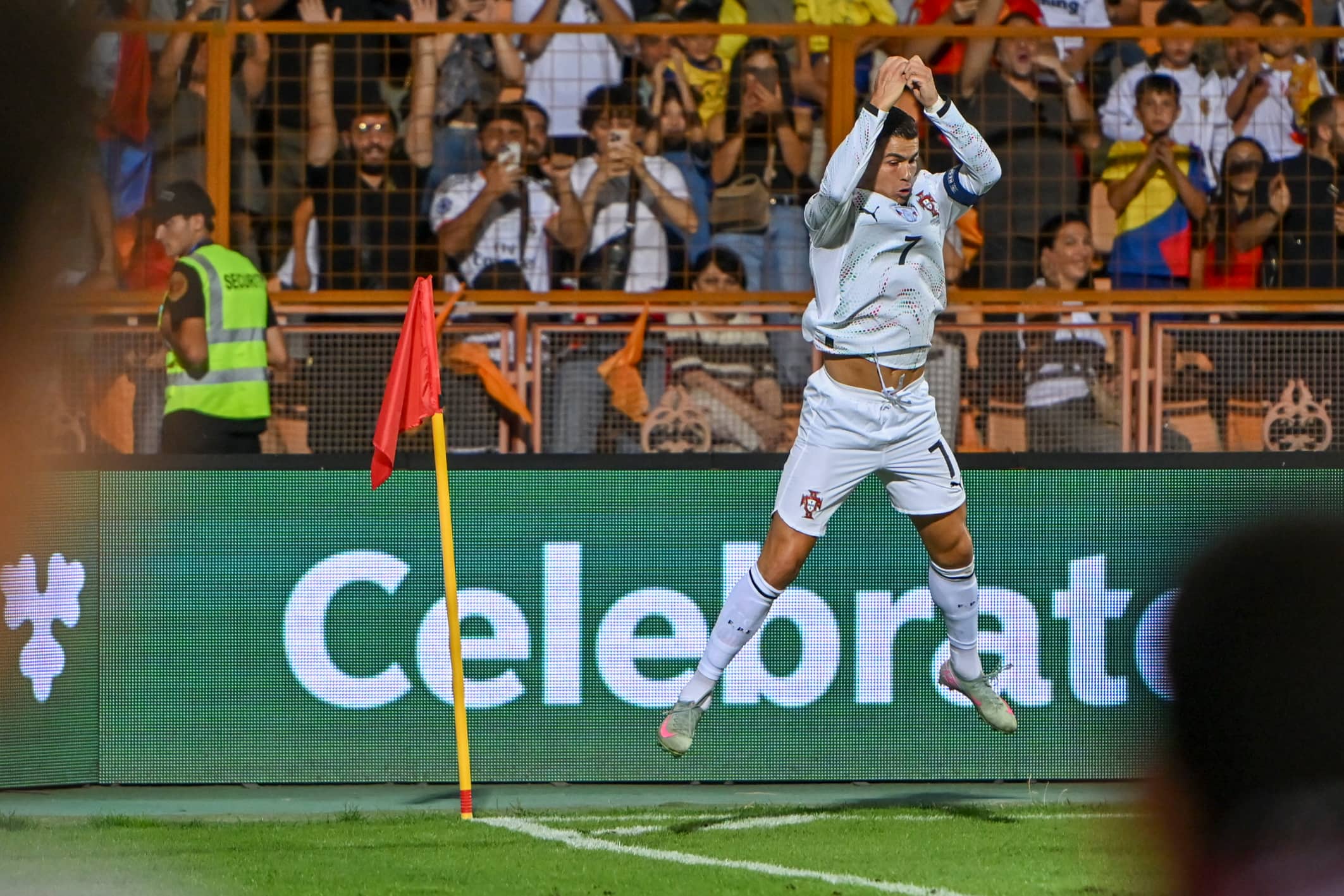 Cristiano Ronaldo celebrates during Portugal's World Cup 2026 qualifying match in Yerevan.