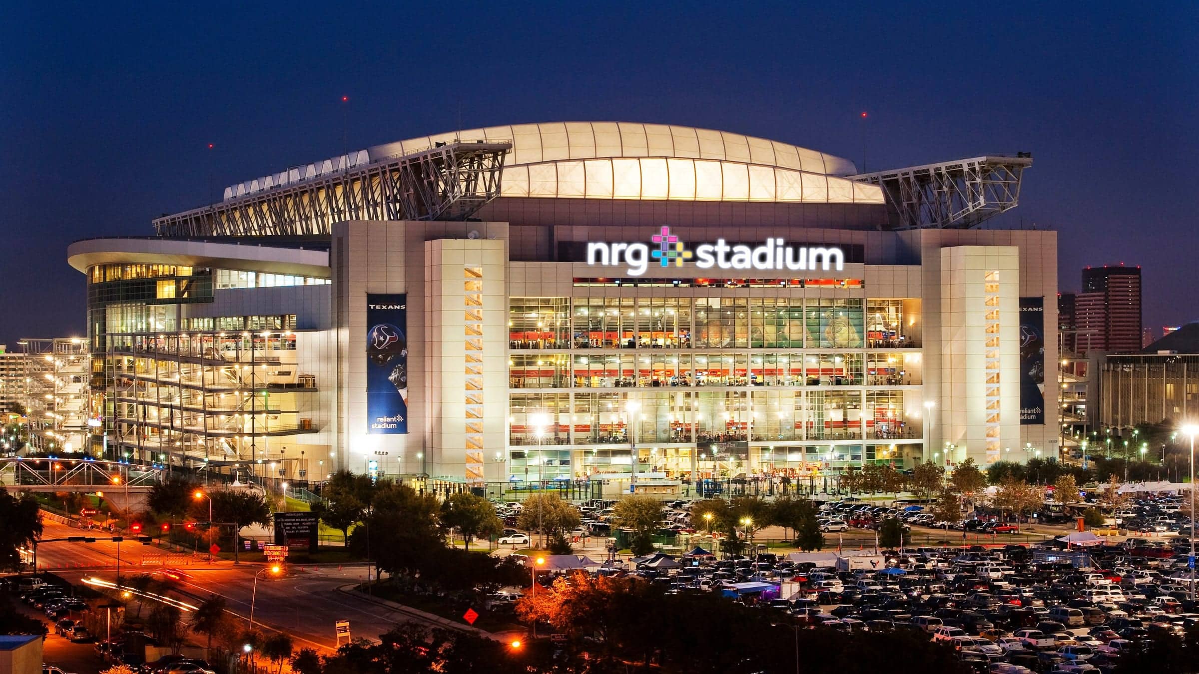 NRG Stadium exterior in Houston, the venue listed as Houston Stadium for Germany vs Curaçao at World Cup 2026.
