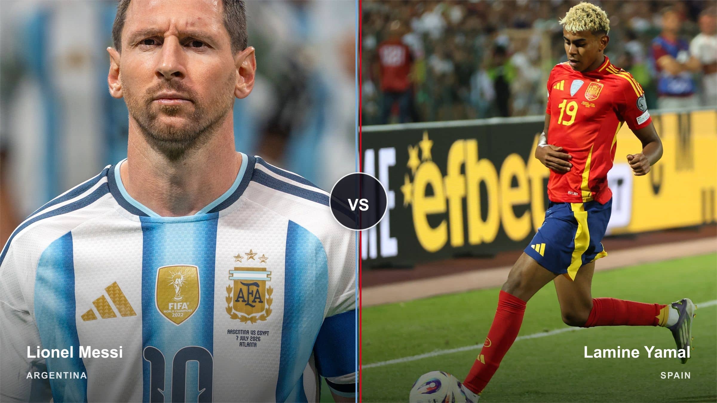 Lionel Messi for Argentina and Lamine Yamal for Spain before the World Cup final