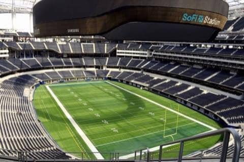 SoFi Stadium interior before a World Cup 2026 matchday.