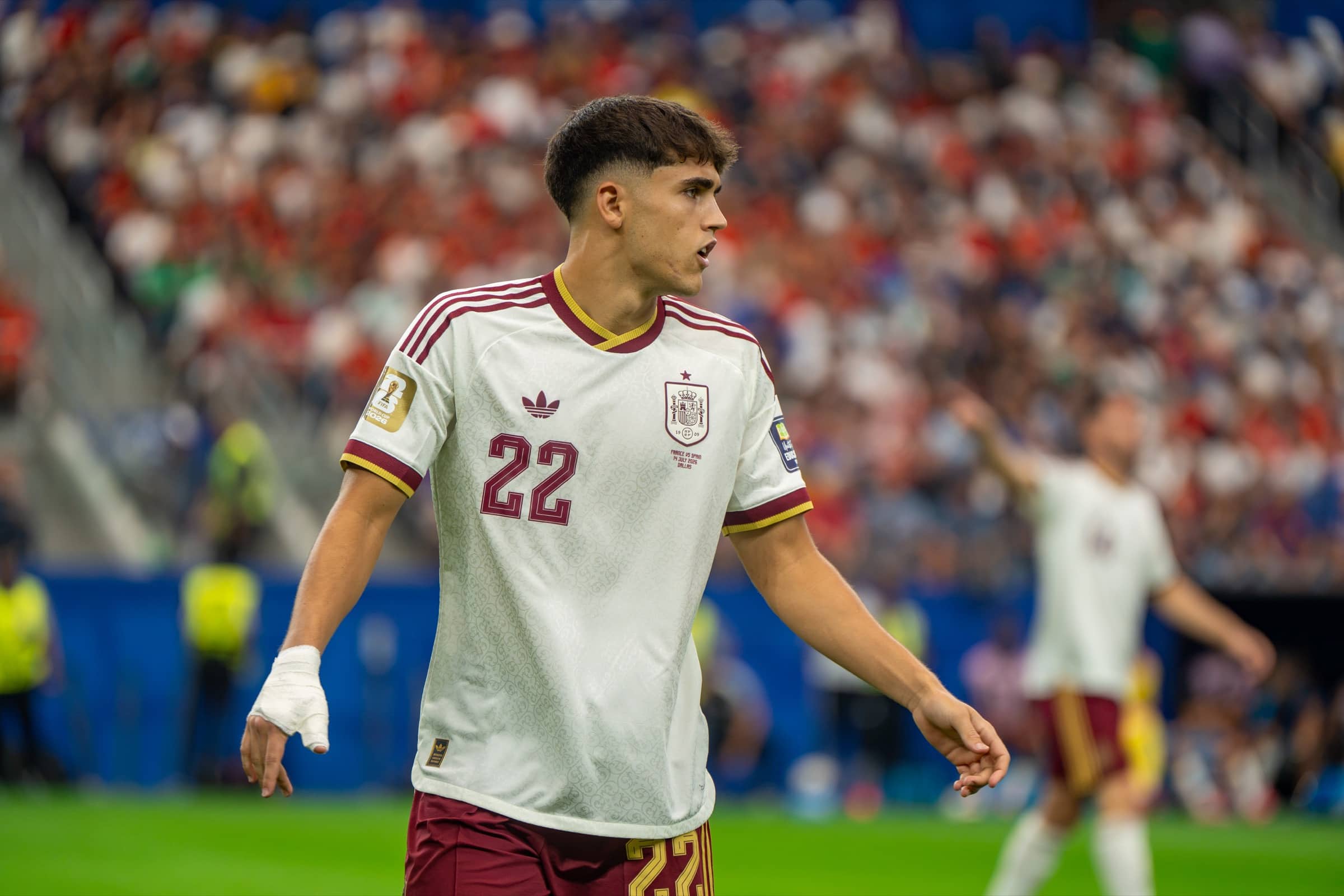 Pau Cubarsi during France vs Spain at the 2026 FIFA World Cup