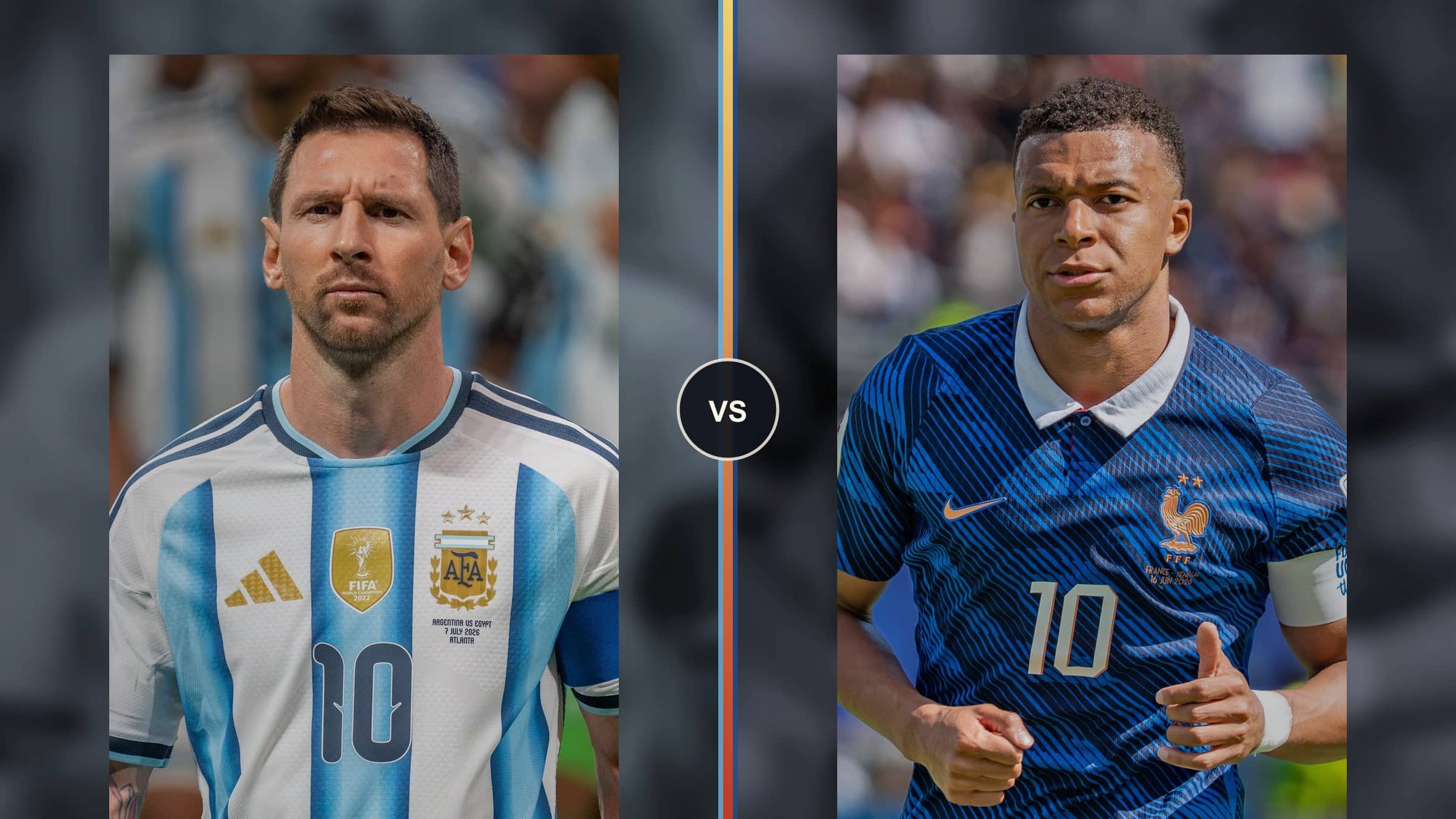 Lionel Messi and Kylian Mbappe in a World Cup 2026 Golden Boot race composite